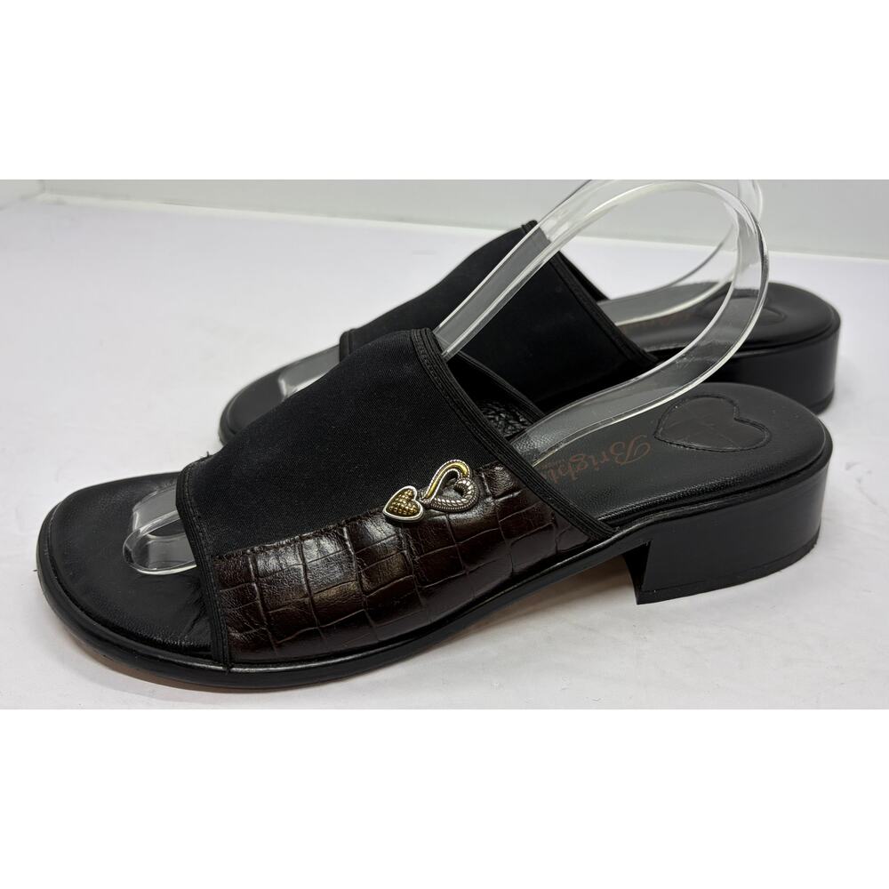Vintage Brighton Mimo Embossed Croc Leather Slide Sandals Size 6 EUC Italy
